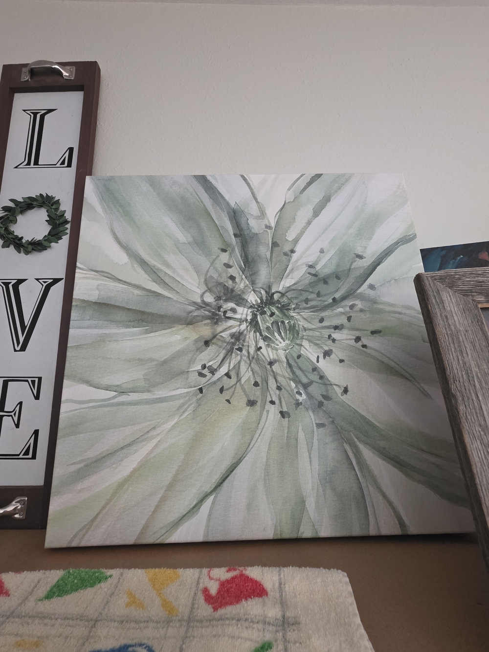 Large Green Watercolor Floral Canvas Art